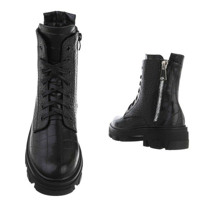 Дамски боти, Черни, Еко кожа, крокодилска шарка