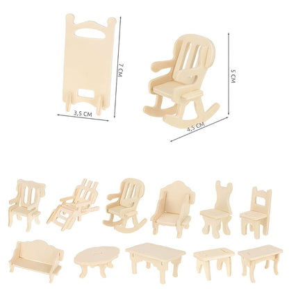 3D дървен пъзел за сглобяване на мебели за кукленска къща, 34 броя