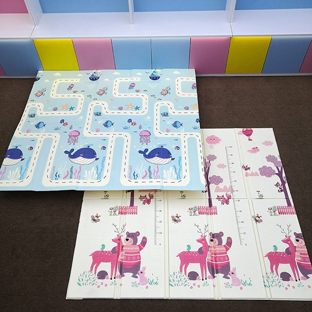 Детско Килимче за Пълзене и Игра от Термоизолираща пяна, 180х200х1 см, Сгъваемо, С Калъф за съхранение