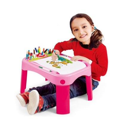 Маса за рисуване и обучение, включена ролка хартия, 12 маркера, 12 молива