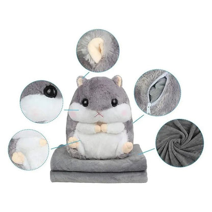 3 в 1 - Плюшена играчка Хамстер, възглавница и одеяло Kruzzel, сиво