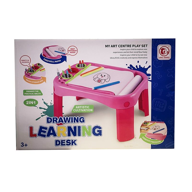 Маса за рисуване и обучение, включена ролка хартия, 12 маркера, 12 молива