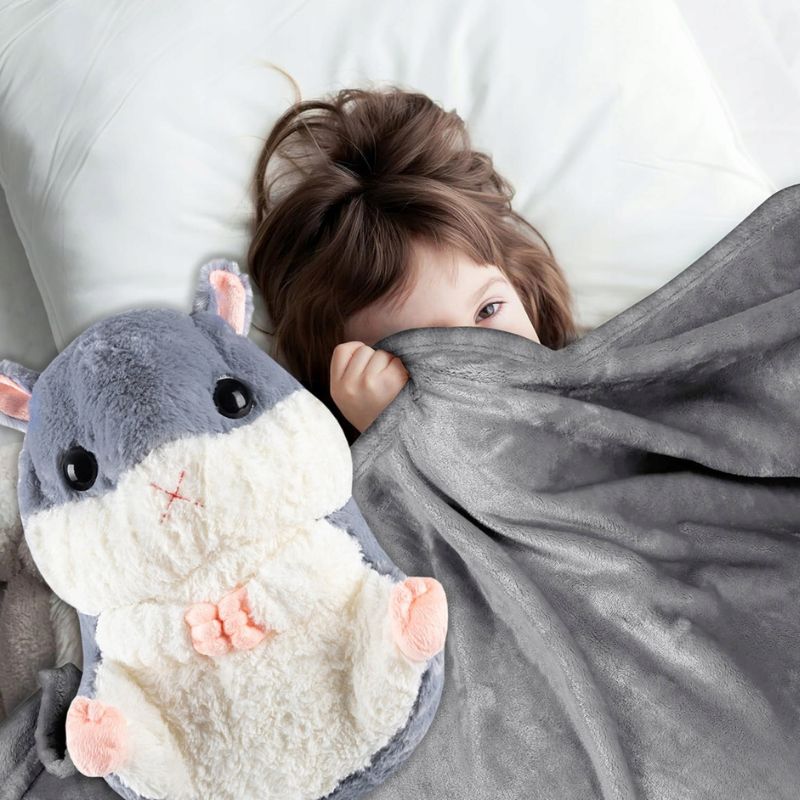 3 в 1 - Плюшена играчка Хамстер, възглавница и одеяло Kruzzel, сиво