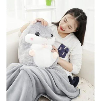 3 в 1 - Плюшена играчка Хамстер, възглавница и одеяло Kruzzel, сиво