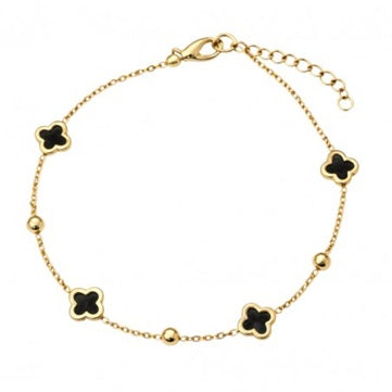 Комплект колие + гривна с черна детелина, стомана с 14-карата златно покритие