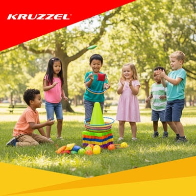 Игра Kruzzel 3в1 ”Хвърляне към цел”, интерактивна, с топки, рингове, конуси