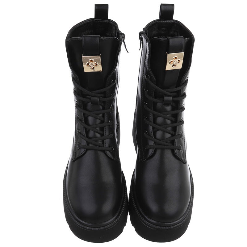 Дамски боти с връзки до глезена в черно