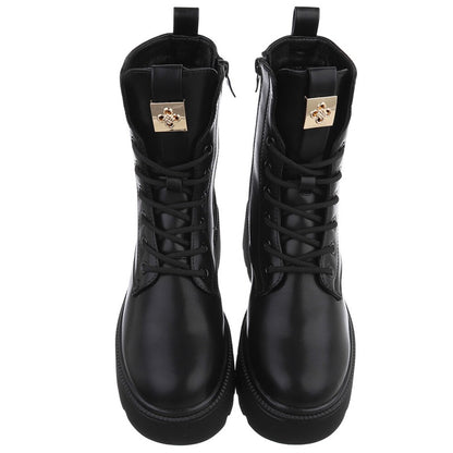 Дамски боти с връзки до глезена в черно