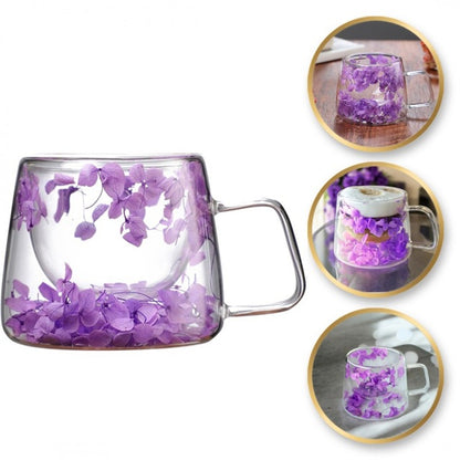 Стъклена чаша с цветя, боросиликатно стъкло, 180 мл