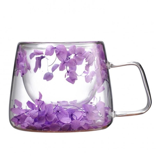 Стъклена чаша с цветя, боросиликатно стъкло, 180 мл
