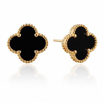 Комплект колие + обеци с черни детелини, стомана с 14-карата златно покритие