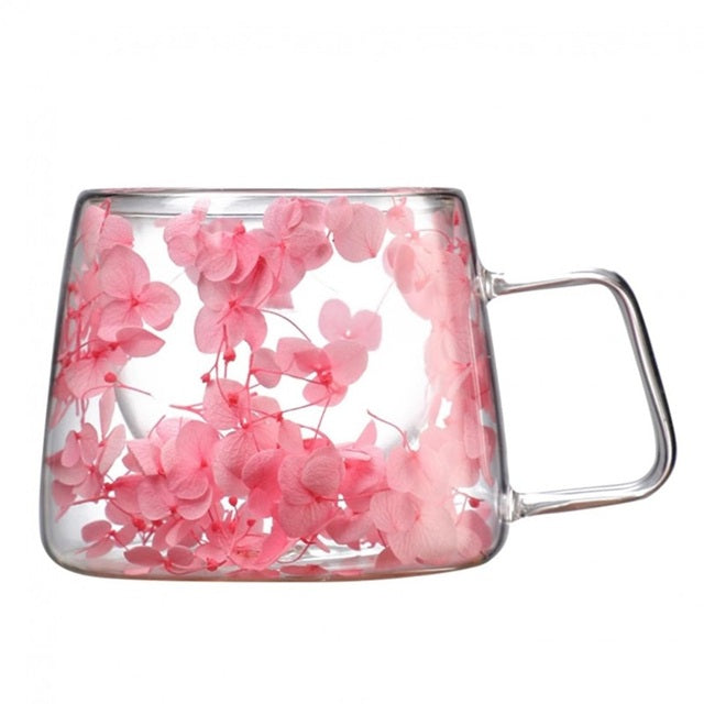 Стъклена чаша с цветя, боросиликатно стъкло, 180 мл