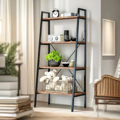 Стояща етажерка стълба, 4 рафта, тъмнокафява, 60x35x147 см