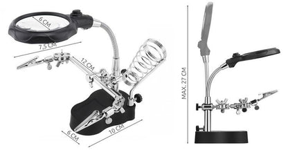 Станция за запояване - Щипки, Лупа, LED Лампа, Поставка за Поялник