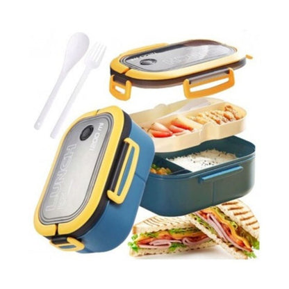 Кутия за обяд, херметична, 1200 мл, двуслойна микровълнова бенто кутия с отделения