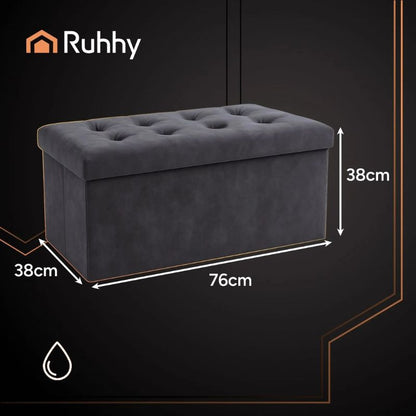 Сгъваема табуретка/пуф RUHHY с място за съхранение, капацитет 110L, 76x38x38 см, Тъмно сиво