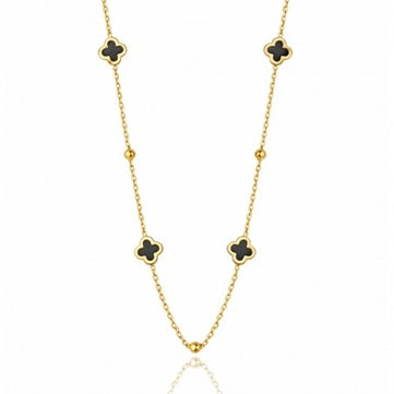 Комплект колие + гривна с черна детелина, стомана с 14-карата златно покритие