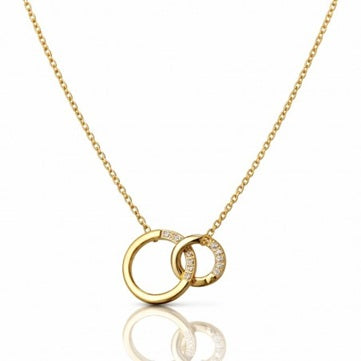 Комплект колие и гривна, стомана с 14-карата златно покритие, преплетени пръстени, кубичен цирконий