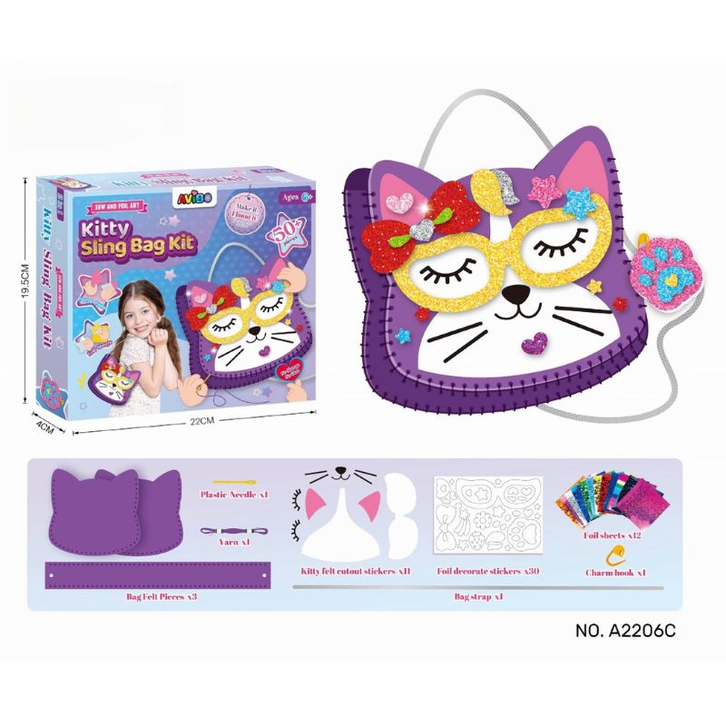 Творчески комплект за шиене и лепене за момичета, Създай своя собствена чанта Котенце