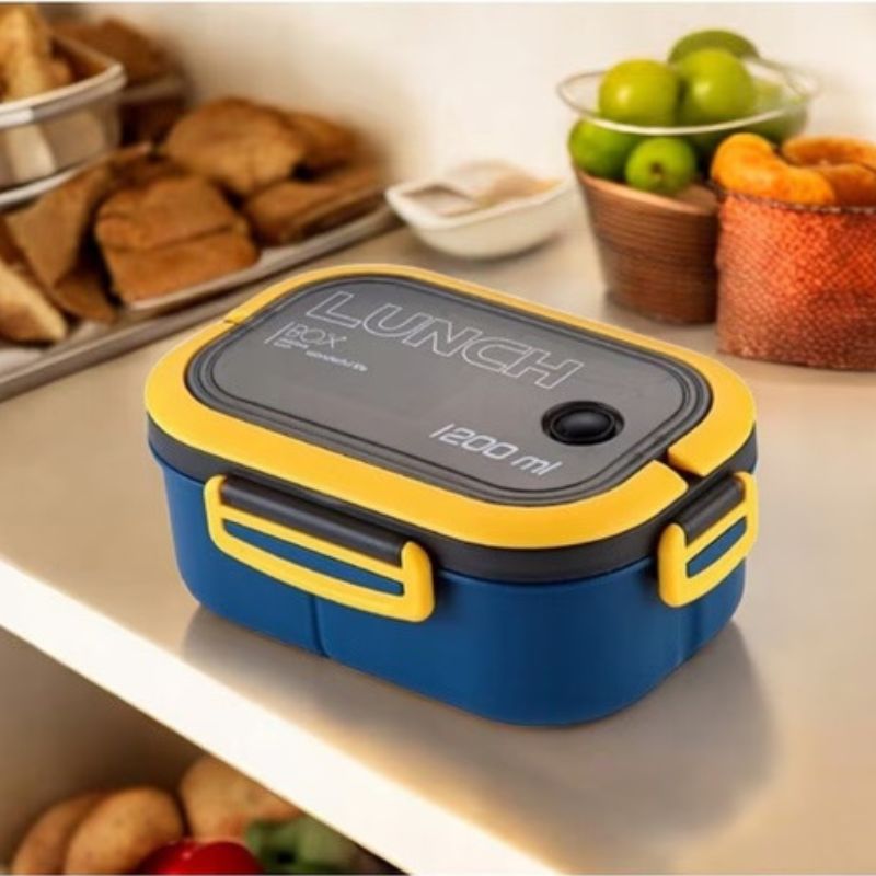 Кутия за обяд, херметична, 1200 мл, двуслойна микровълнова бенто кутия с отделения