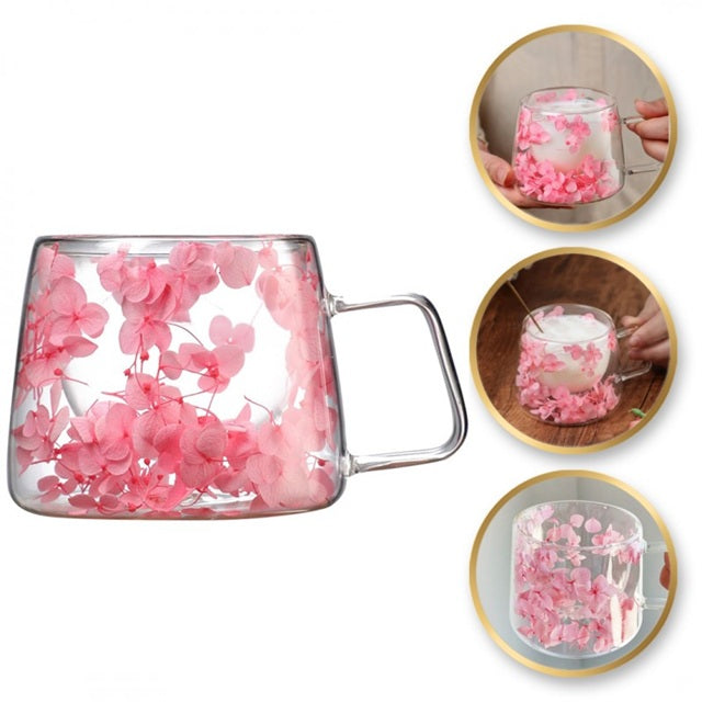 Стъклена чаша с цветя, боросиликатно стъкло, 180 мл