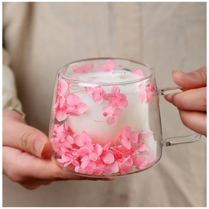 Стъклена чаша с цветя, боросиликатно стъкло, 180 мл