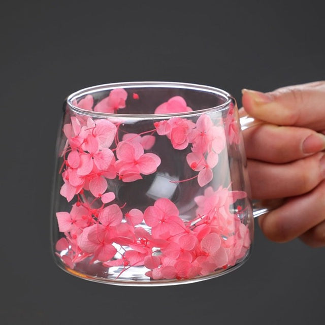 Стъклена чаша с цветя, боросиликатно стъкло, 180 мл