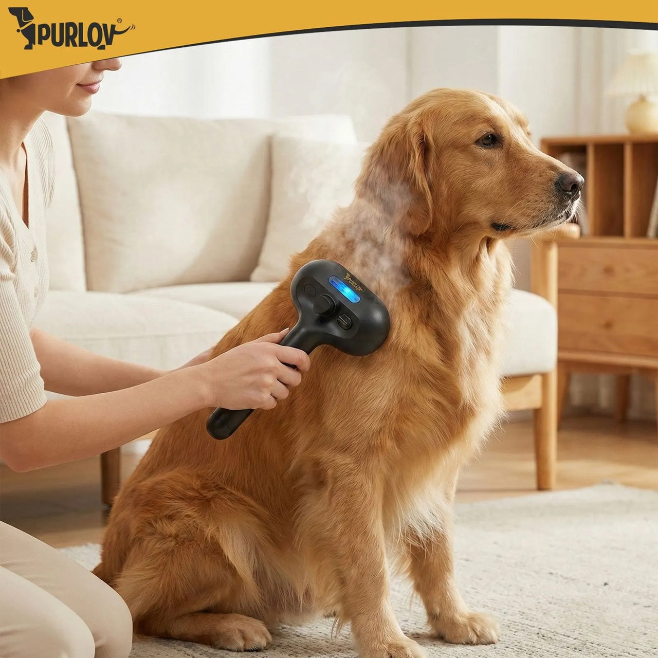 Електрическа парна четка за кучета и котки Purlov,  самопочистваща се, презареждаща се с USB