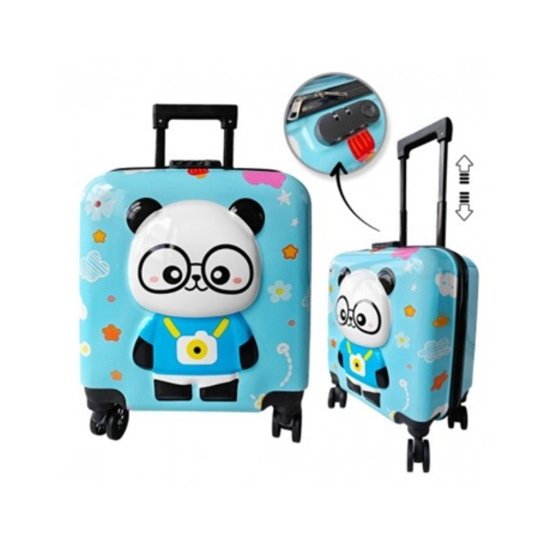 Детски куфар, 3D, ABS, Панда, Син