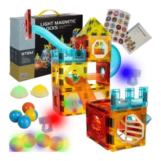 Магнитен конструктор, 77 части, светещи елементи