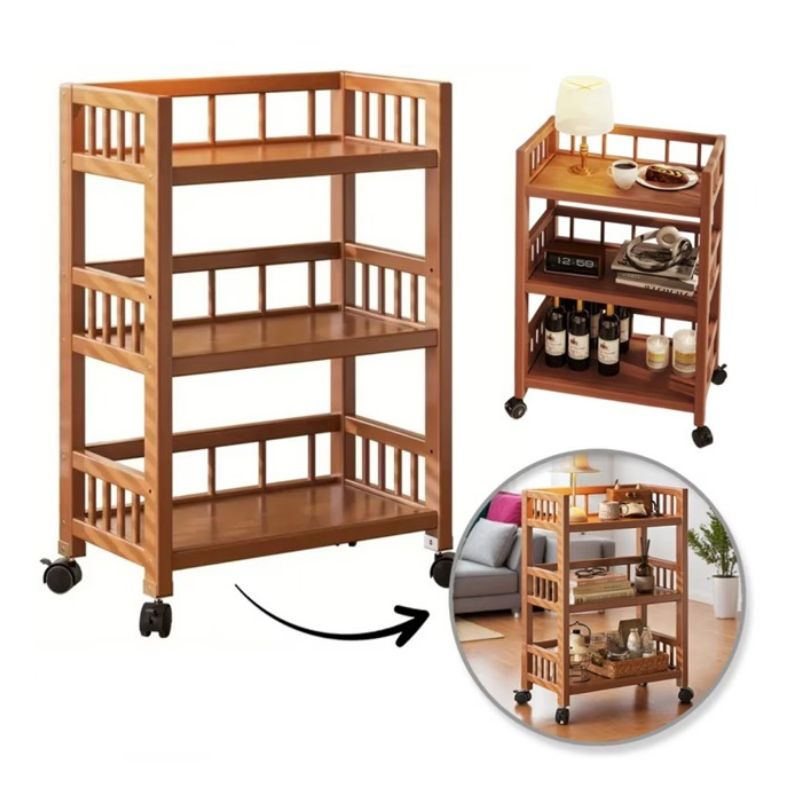 Етажерка, бамбукова, мобилна, 30x50x82 см