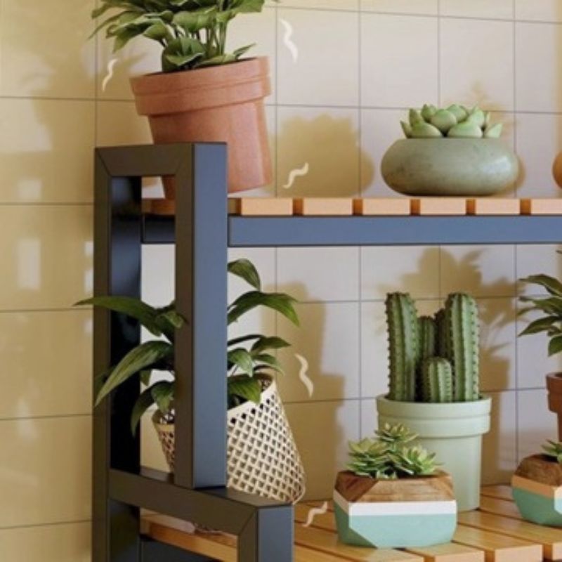 Поставка за цветя, метална, черна, 3 рафта