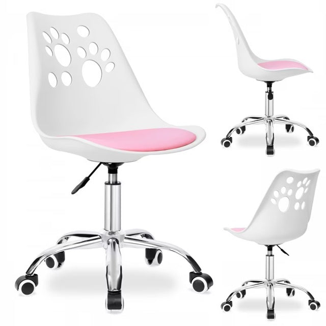 Детски стол, въртящ се, регулируем, с мотив на коте, бял/розов