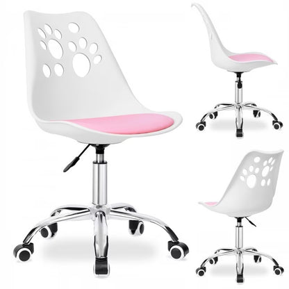 Детски стол, въртящ се, регулируем, с мотив на коте, бял/розов