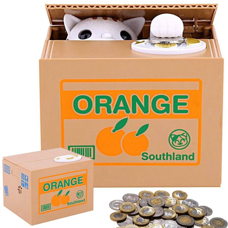 Касичка коте в кашон Orange с монети