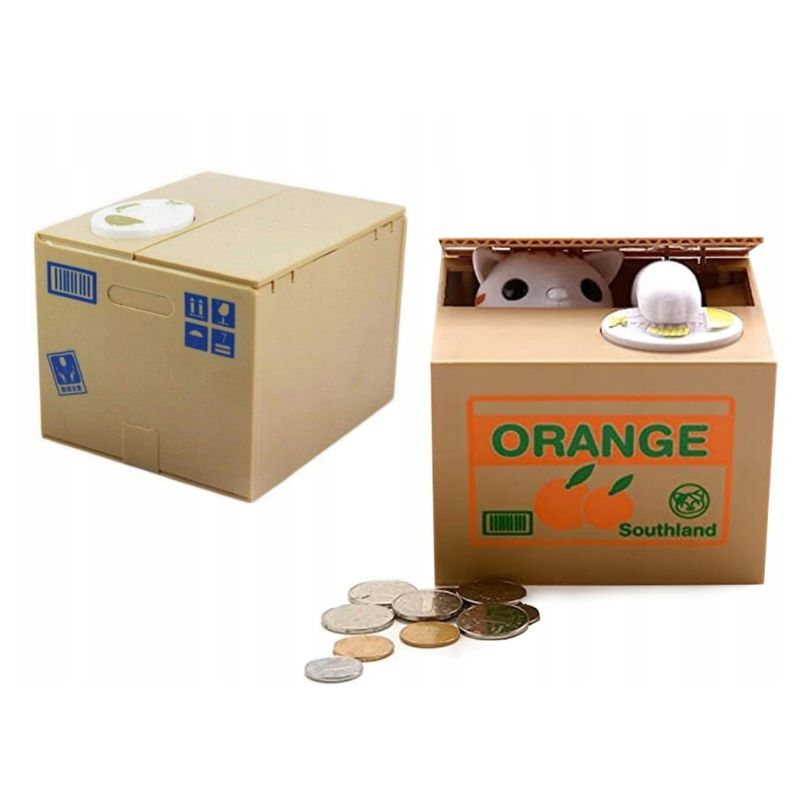 Касичката коте Orange с монети отстрани