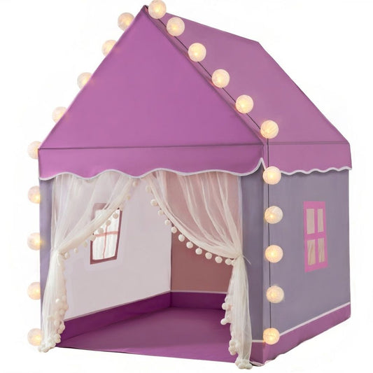 Детска палатка с LED лампички Kruzzel розово-сива отпред – уютна къщичка за игра