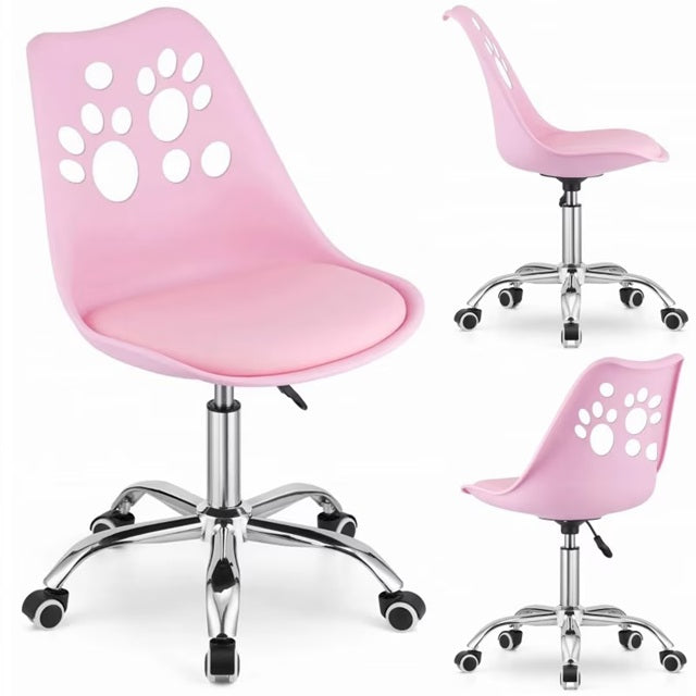 Детски стол, въртящ се, регулируем, с мотив на коте, розов