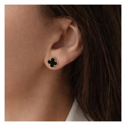 Комплект колие + обеци с черни детелини, стомана с 14-карата златно покритие