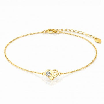 Комплект колие и гривна, стомана с 14-карата златно покритие, ажурно сърце, кубичен цирконий