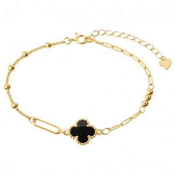 Комплект колие + гривна с черна детелина, стомана с 14-карата златно покритие