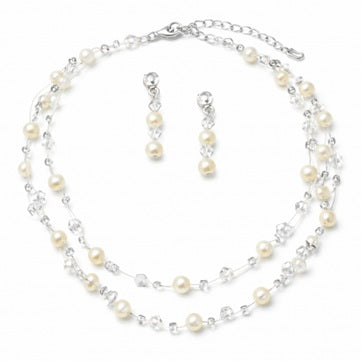 Комплект с перли и кристали, колие и обеци