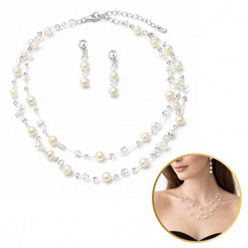 Комплект с перли и кристали, колие и обеци
