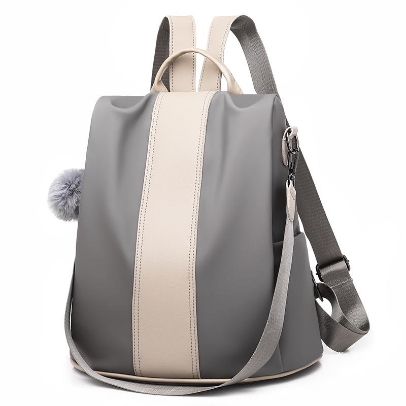 Сива дамска раница Aschley Grey с бежова лента