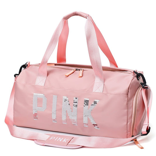Розов спортен сак PINK с надпис от пайети